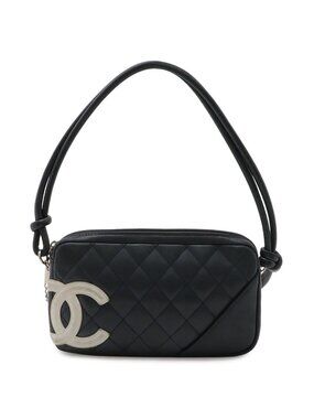 Chanel Cambon Line CC Logo Pouch Shoulder Bag Leather Black Silver